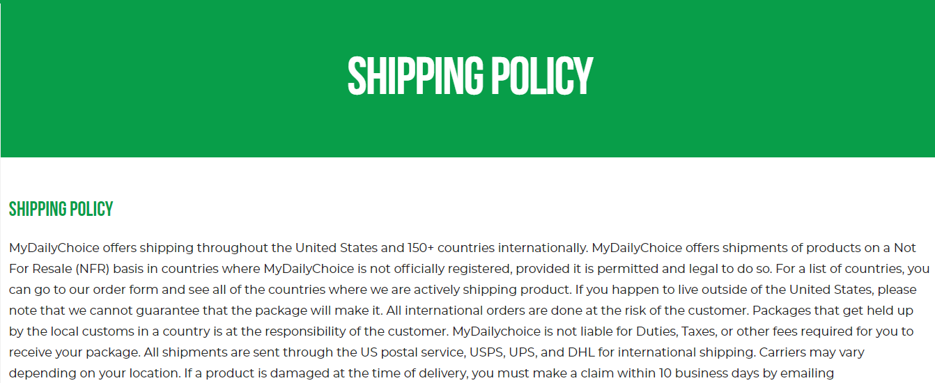 Hempworx shipping policy